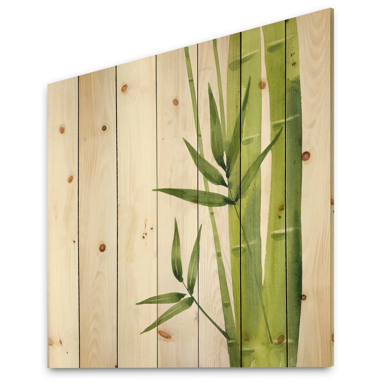 Designart - Bamboo Branches In The Forest V - Tropical Print on Natural Pine Wood